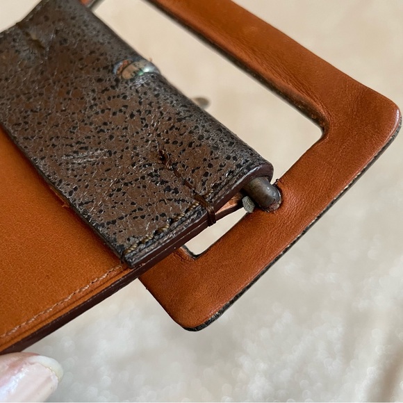 Ralph Lauren Collection Genuine Leather Wide Buckle Gunmetal Metallic Waist Belt - Picture 7 of 12